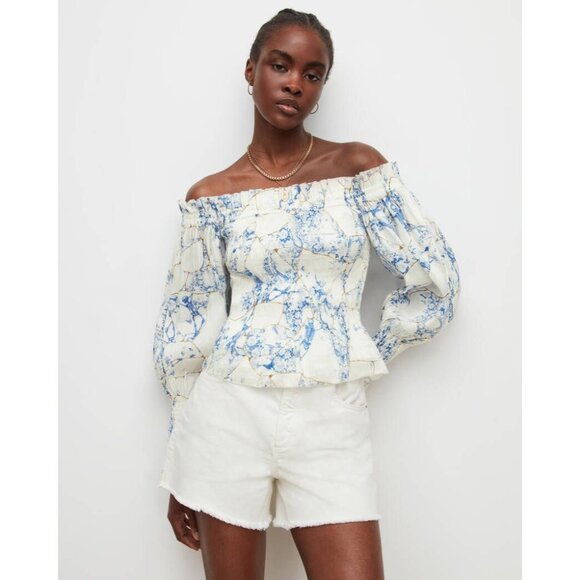All Saints Blue and White Off-Shoulder Blouse - Picture 11 of 16